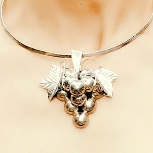 Vintage Oversized Sterling Silver Sterling Grape Pendant Brooch